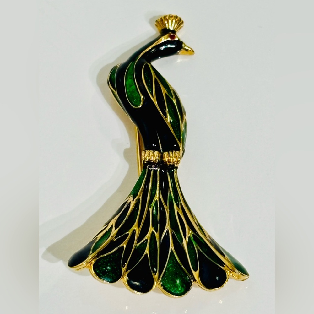Vintage Rare D”Orlan Enamel Peacock Gold tone Brooch - Picture 5 of 10